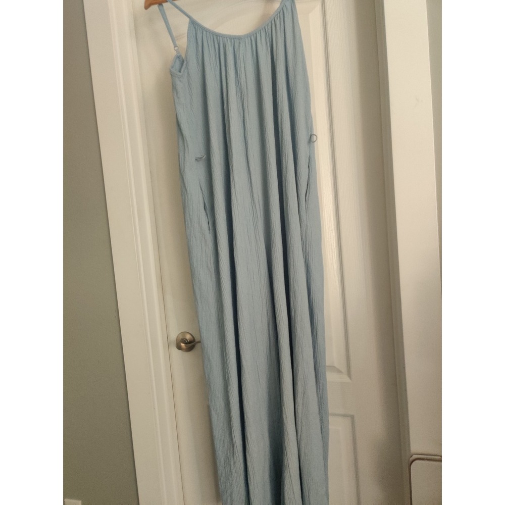 H&M Women Light Blue Crinkle Gauze Wide Leg Jumpsuit Sleeveless Small - Picture 3 of 6